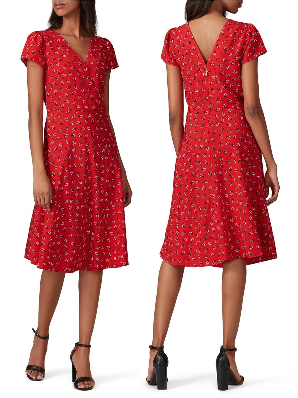Draper James Red Floral V-Neck Midi Dress